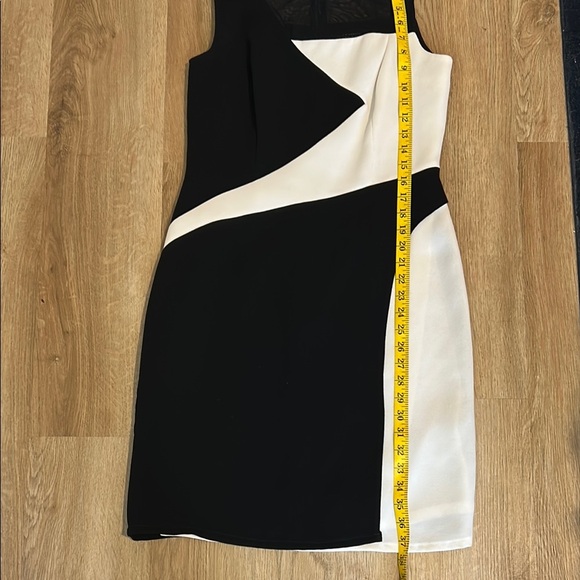 Rickie Freeman for Teri Jon Black and White Asymmetrical Sheath Dress - Picture 10 of 11